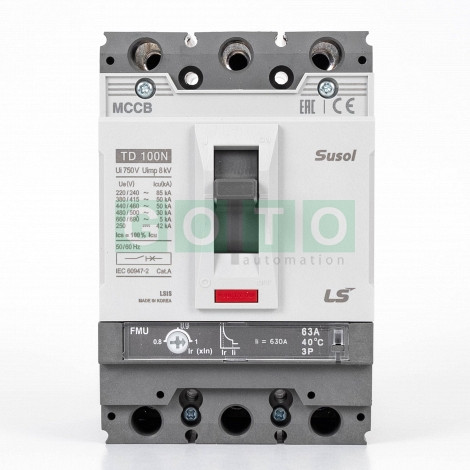 TD100N FMU 63A 3POL Susol MCCB   Low voltage circuit breaker   50kA