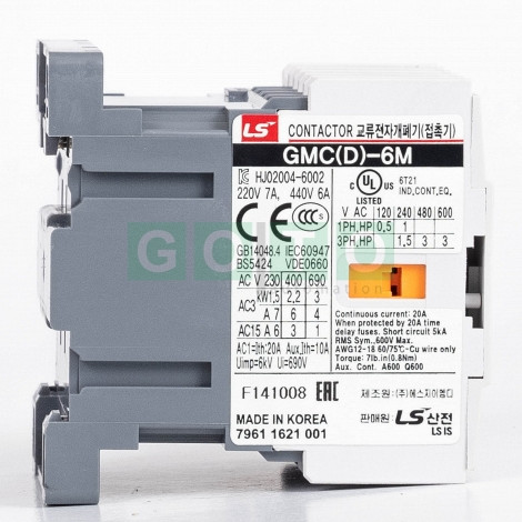 GMC-6M AC230V 50/60Hz Mini contactor 6A 1NC