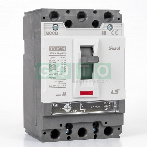 TD100N FMU 100A 3POL Susol MCCB   Low voltage circuit breaker  50kA