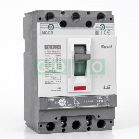 TD100N FMU 63A 3POL Susol MCCB   Low voltage circuit breaker   50kA